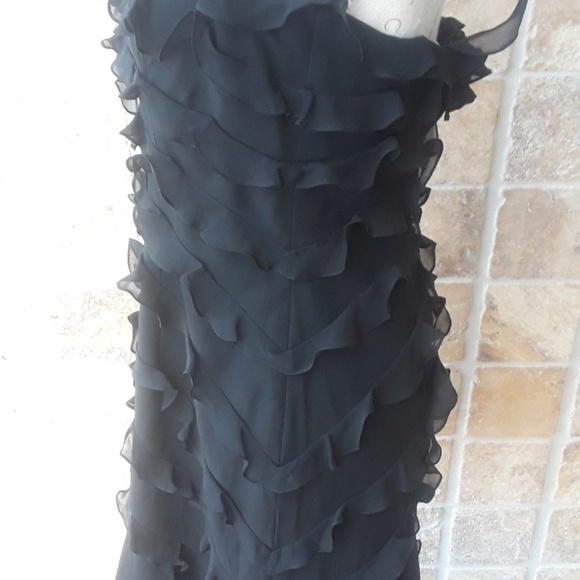 NWT KAY UNGER 100% silk black tiered dress size 12 - Picture 3 of 8